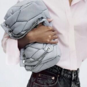 Zara Quilted Chain Strap Shoulder Bag Blue NWT